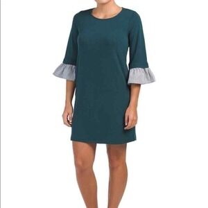 Anthropologie Pleione Womens S Green Ruffle Layer Long Sleeve Shift‎ Dress Soft